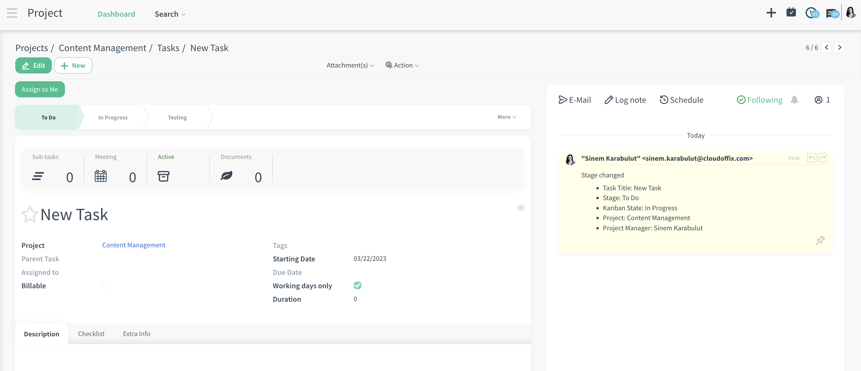 Project Management Activity Creation