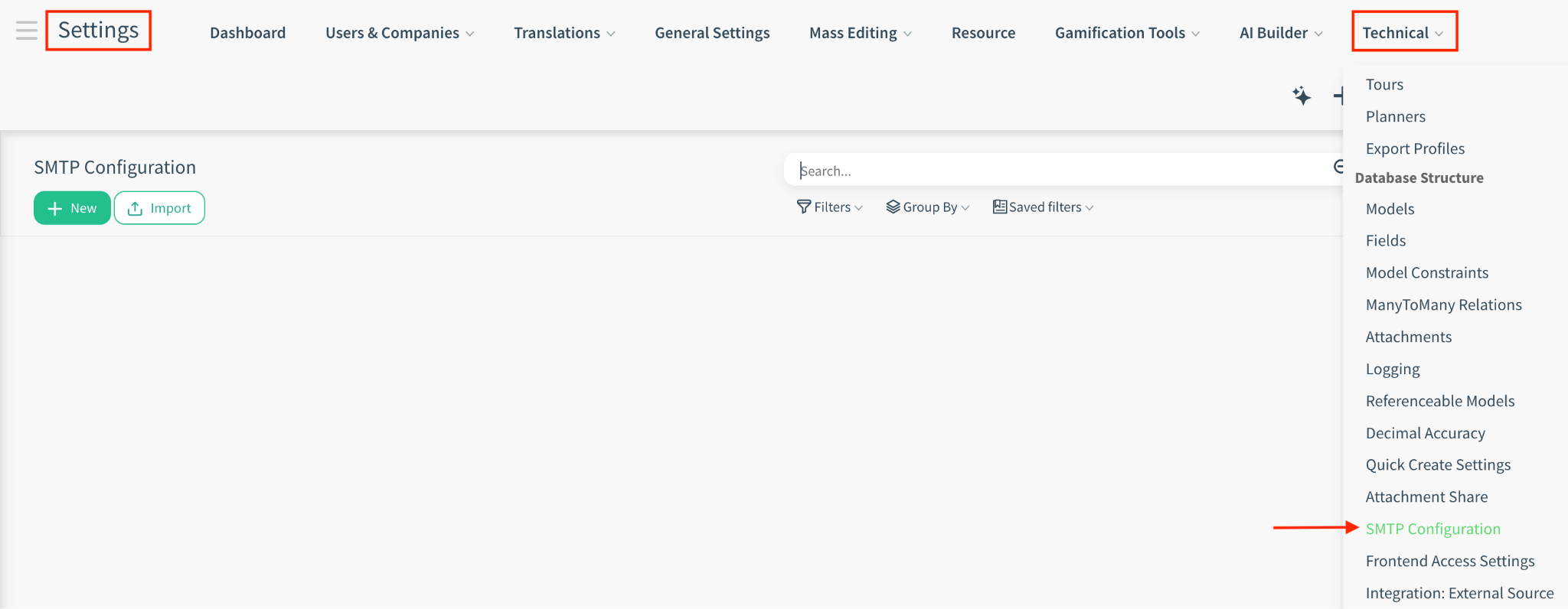 Go to SMTP Settings Screenshot