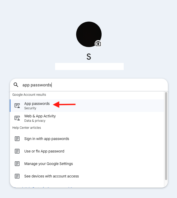 Gmail App Password Screenshot