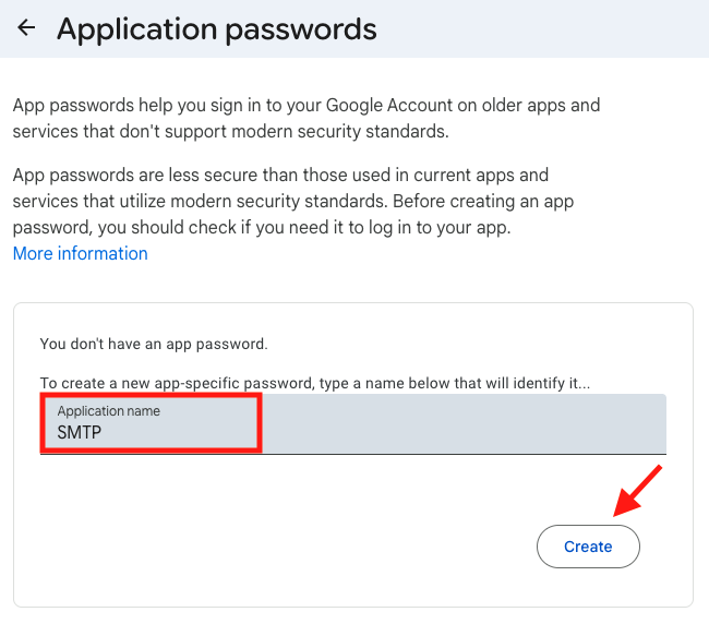Gmail App Password Screenshot
